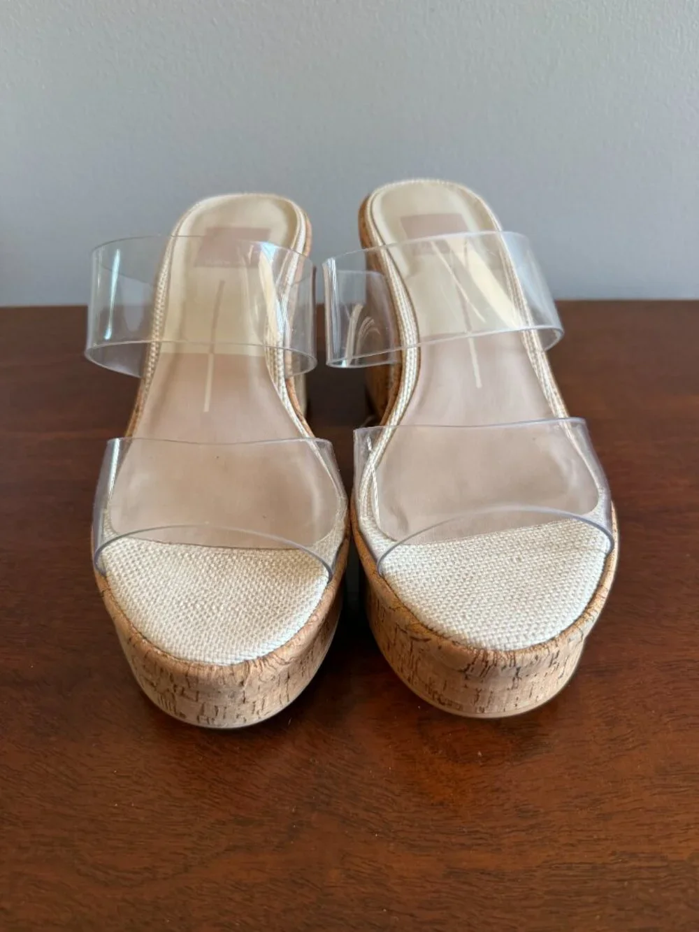 Dolce Vita Latoya Cork Platform Wedge Sandals Clear Strap Size 7.5